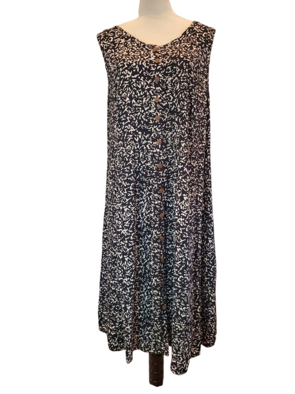 MEXICALI BLUES SZ L Boho Abstract Print Rayon Dress in Black & White
